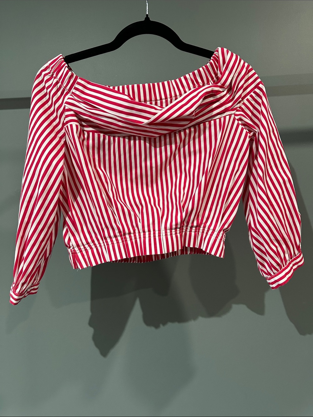 Zara Red & White Striped Off-Shoulder Crop Top